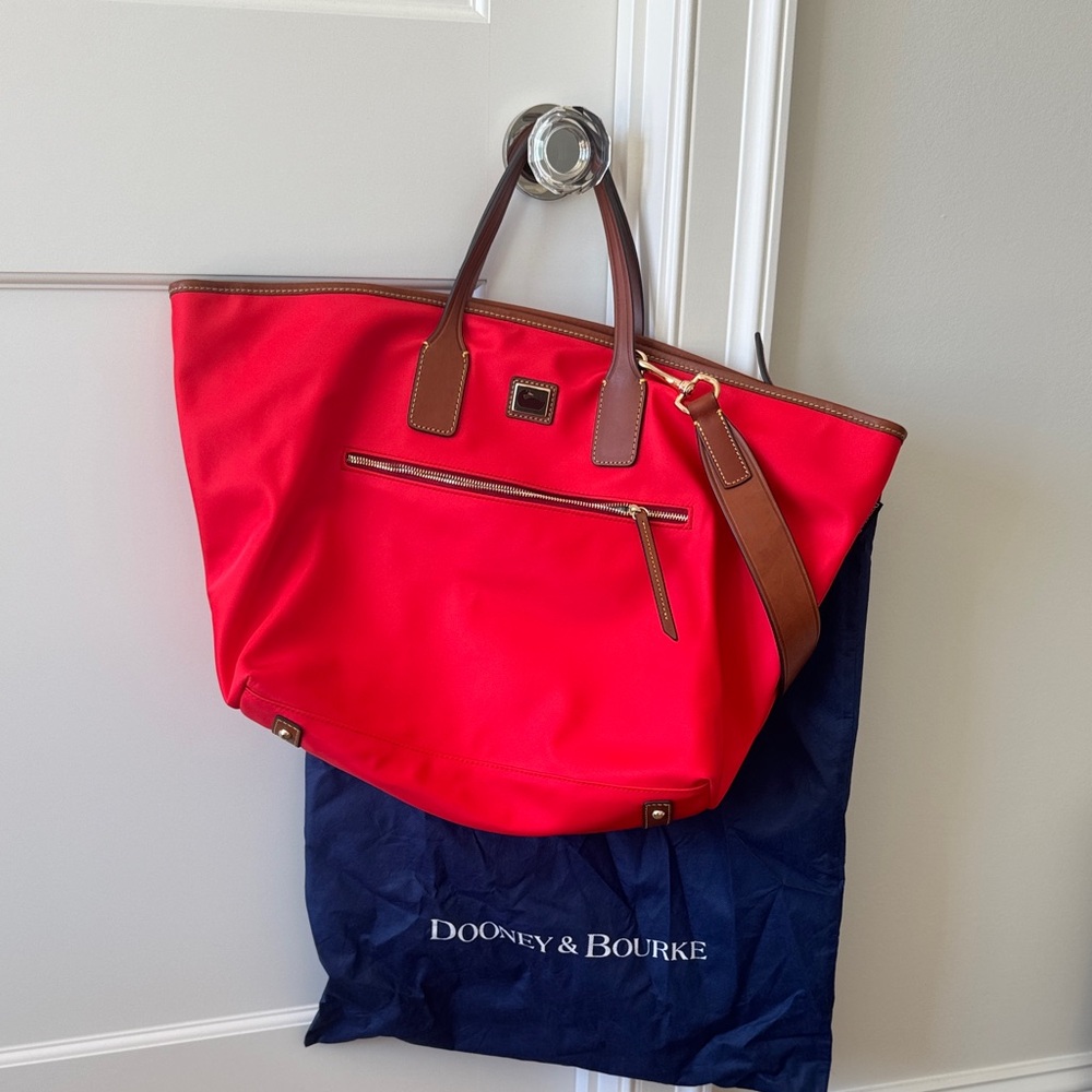 Dooney & Bourke Vibrant Red Tote with Brown Accents